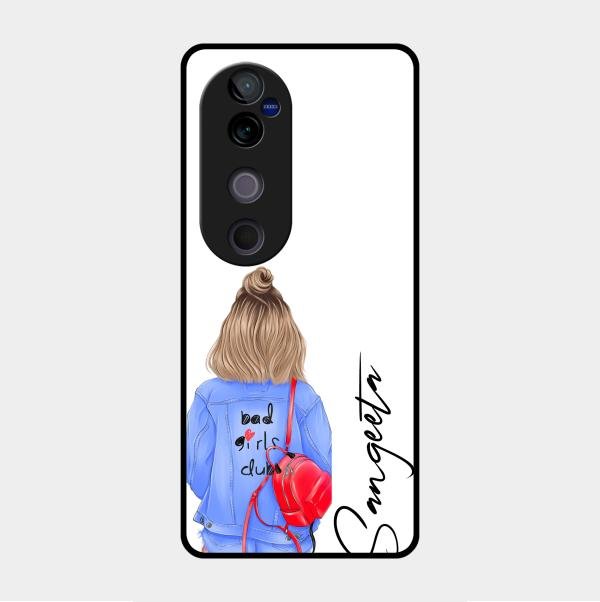 Bag Girl Customize Name Glass Case For Vivo V40 Pro 5G