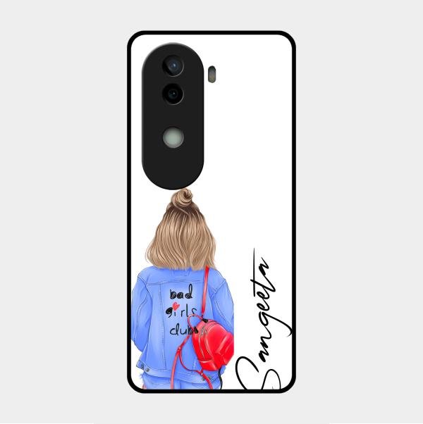 Bag Girl Customize Name Glass Case For Vivo V40E 5G
