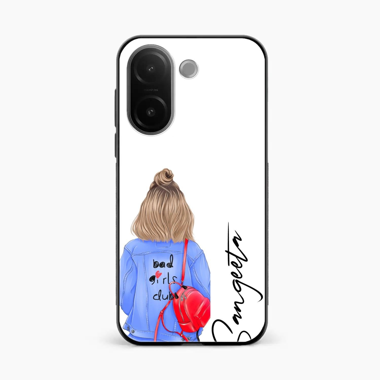 Bag Girl Customize Name Glass Case For Vivo V60e 5G