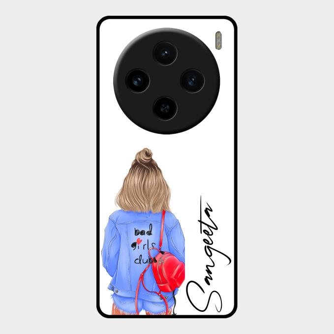 Bag Girl Customize Name Glass Case For Vivo X100 5G