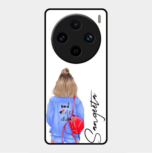 Bag Girl Customize Name Glass Case For Vivo X100 Pro 5G