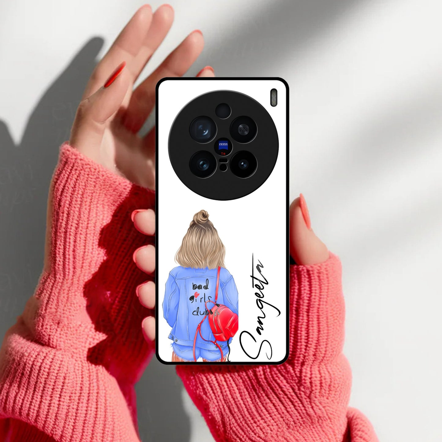 Bag Girl Customize Name Glass Case For Vivo