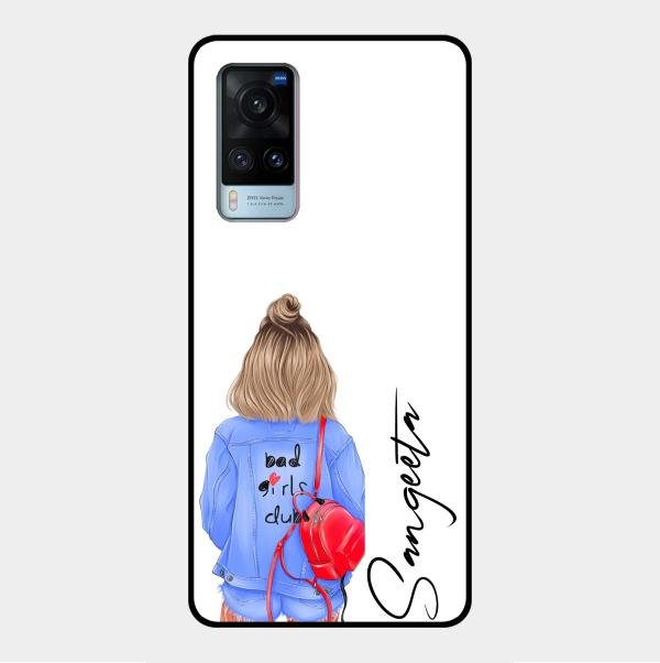 Bag Girl Customize Name Glass Case For Vivo X60 5G