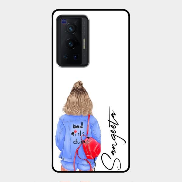 Bag Girl Customize Name Glass Case For Vivo X70 Pro 5G