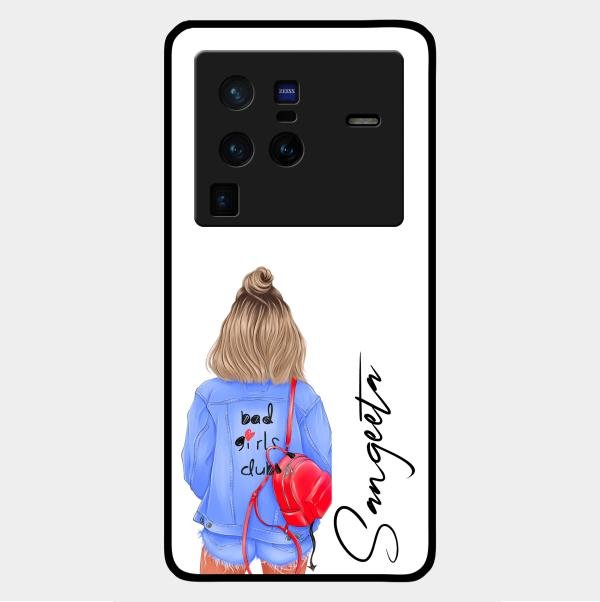 Bag Girl Customize Name Glass Case For Vivo X80 Pro 5G