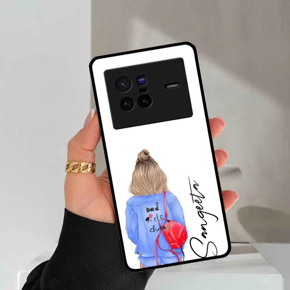 Bag Girl Customize Name Glass Case For iQOO - ShopOnCliQ