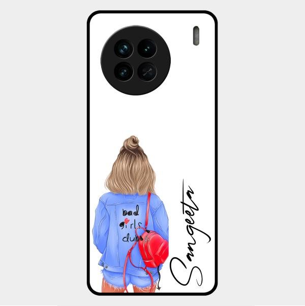 Bag Girl Customize Name Glass Case For Vivo X90 5G