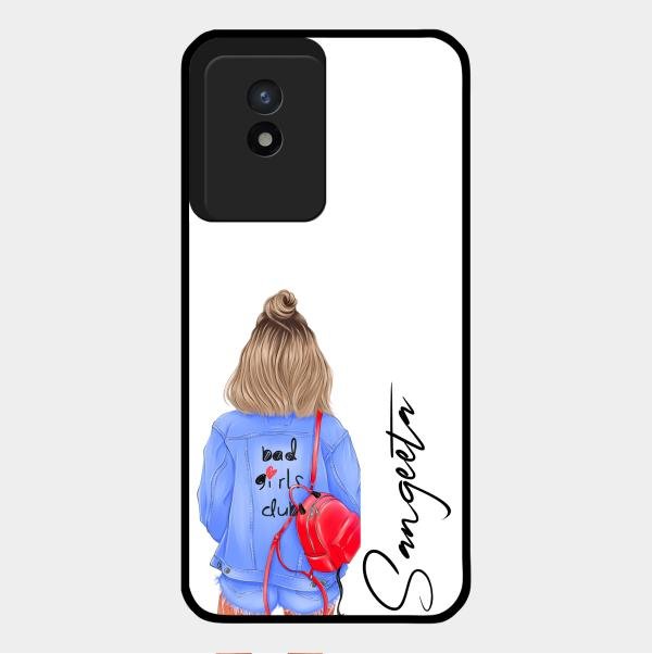 Bag Girl Customize Name Glass Case For Vivo Y02T