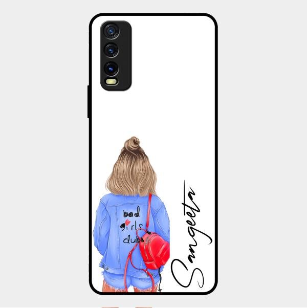 Bag Girl Customize Name Glass Case For Vivo Y12G
