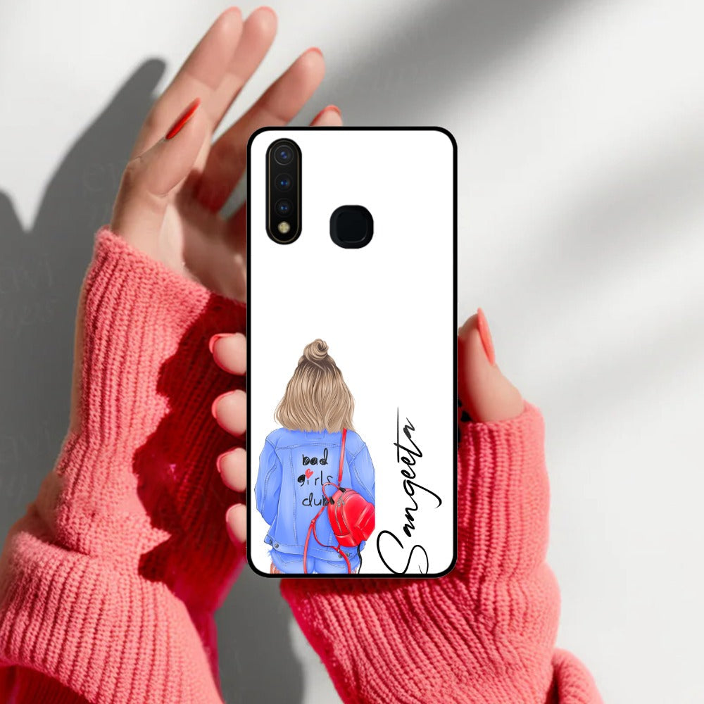 Bag Girl Customize Name Glass Case For iQOO