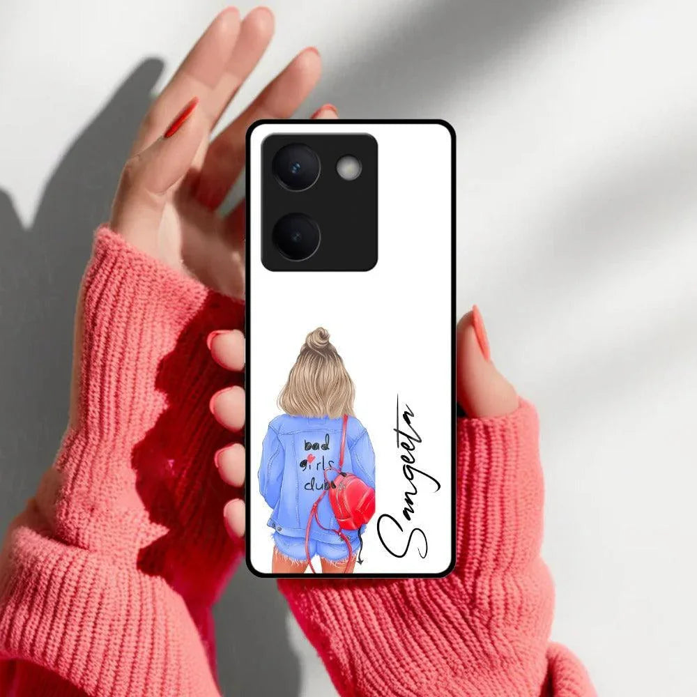 Bag Girl Customize Name Glass Case For Vivo - ShopOnCliQ