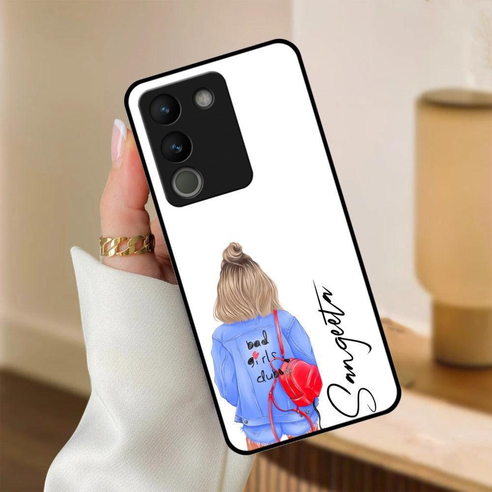 Bag Girl Customize Name Glass Case For Vivo - ShopOnCliQ