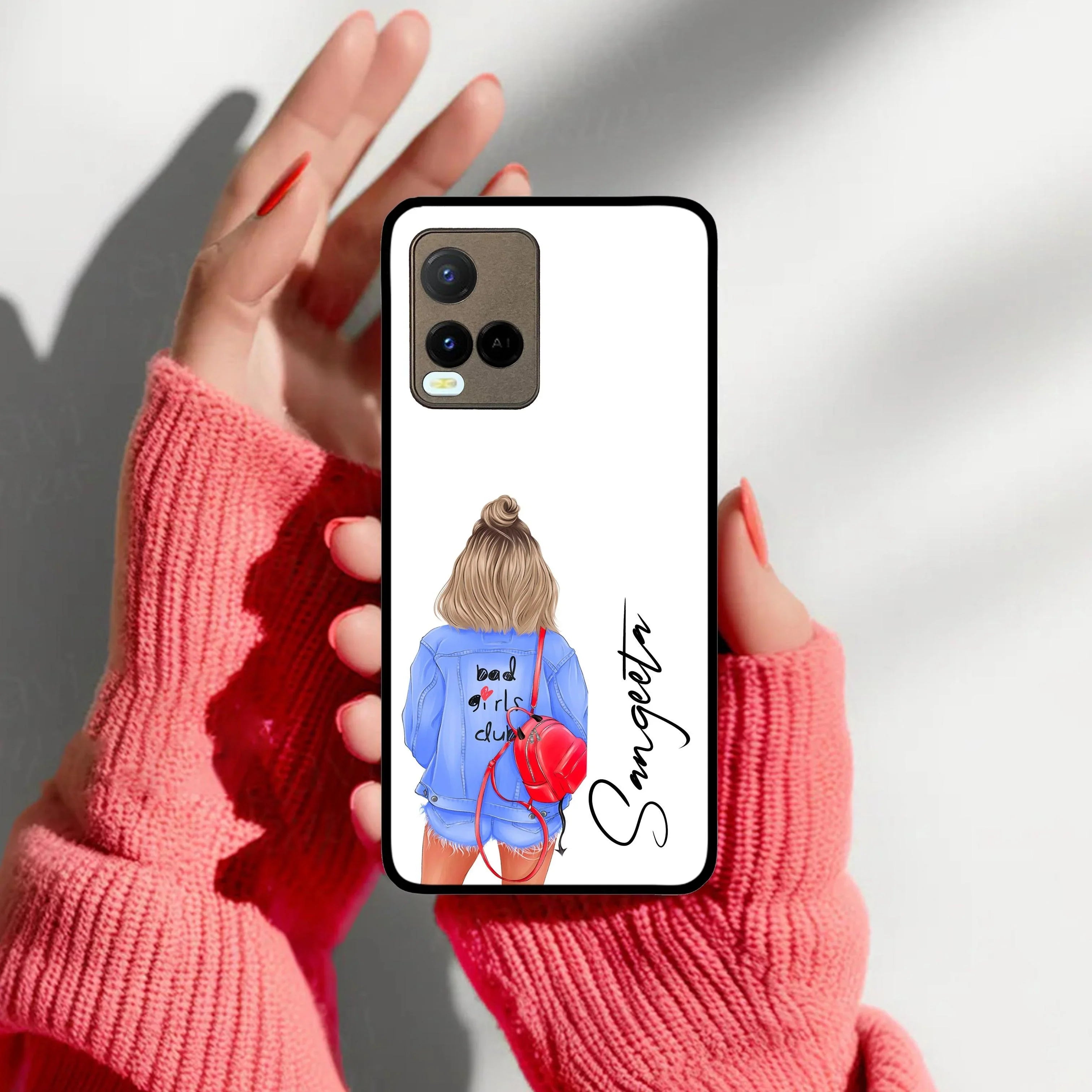 Bag Girl Customize Name Glass Case For Vivo - ShopOnCliQ