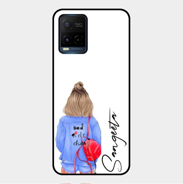 Bag Girl Customize Name Glass Case For Vivo Y21T