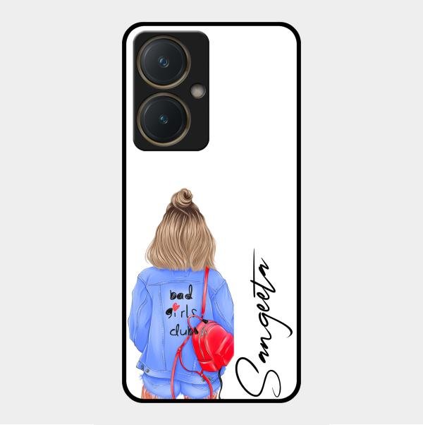 Bag Girl Customize Name Glass Case For Vivo Y27
