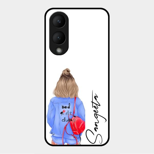 Bag Girl Customize Name Glass Case For Vivo Y28 5G