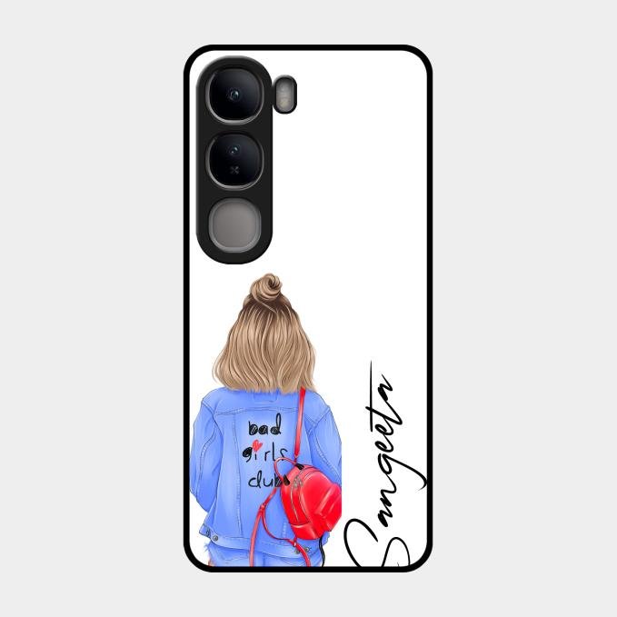 Bag Girl Customize Name Glass Case For Vivo Y300 5G
