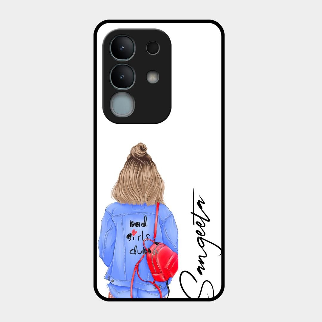 Bag Girl Customize Name Glass Case For Vivo Y31 Pro 5G