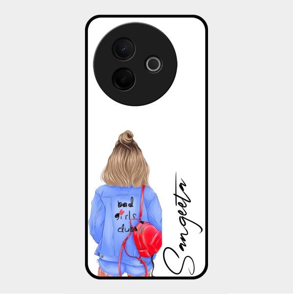 Bag Girl Customize Name Glass Case For Vivo Y39 5G