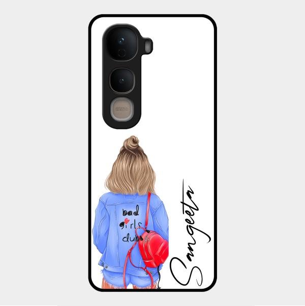 Bag Girl Customize Name Glass Case For Vivo Y400 5G