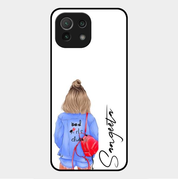 Bag Girl Customize Name Glass Case For Xiaomi Mi 11 Lite