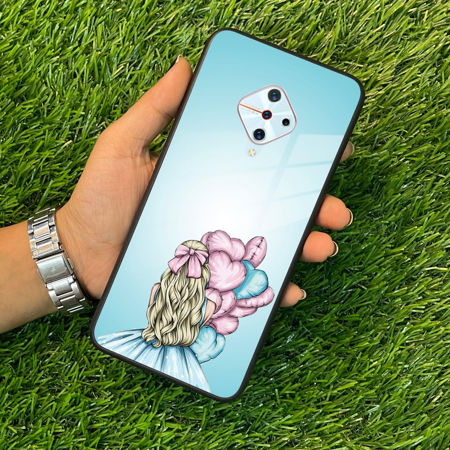 Styles Girl With Balloon Glass Case For Vivo