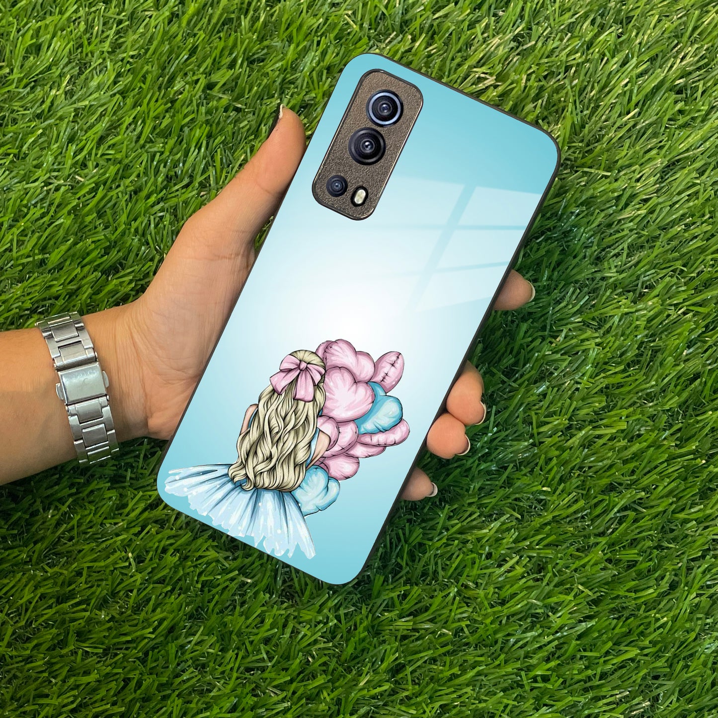 Styles Girl With Balloon Glass Case For Vivo