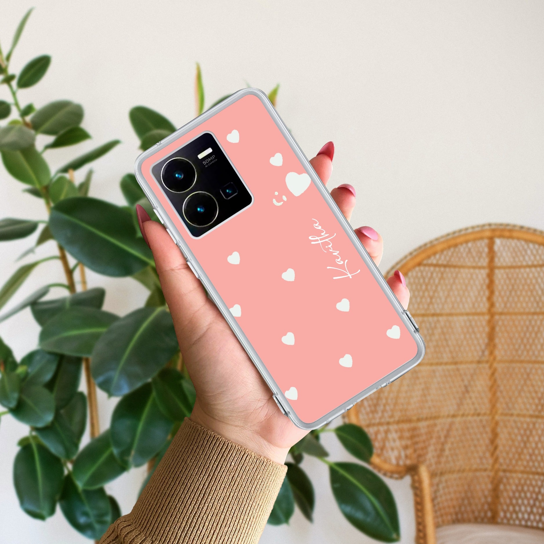 Be Loved Customize Transparent Silicon Case Peach For Vivo Y35