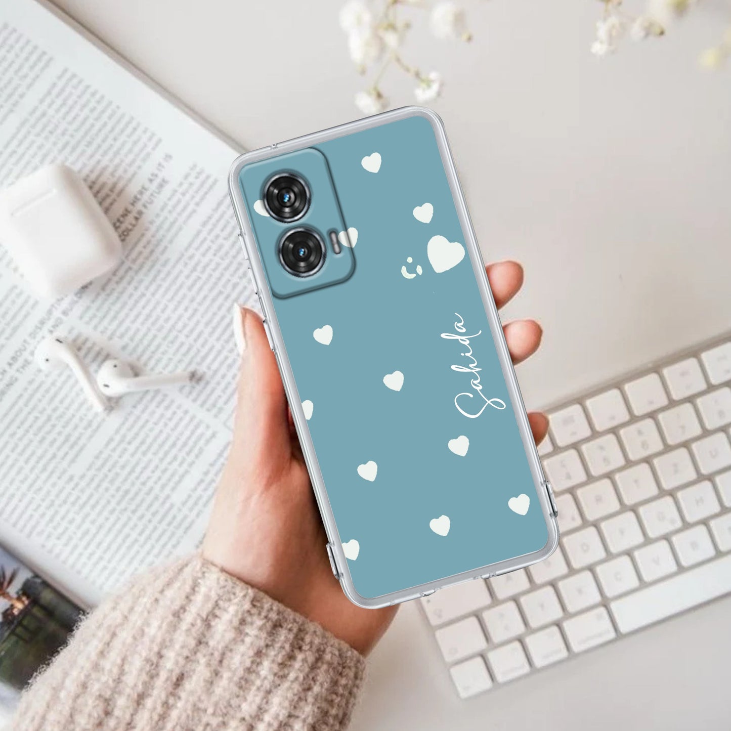 Be Loved Customize Transparent Silicon Case Sky Blue For Motorola