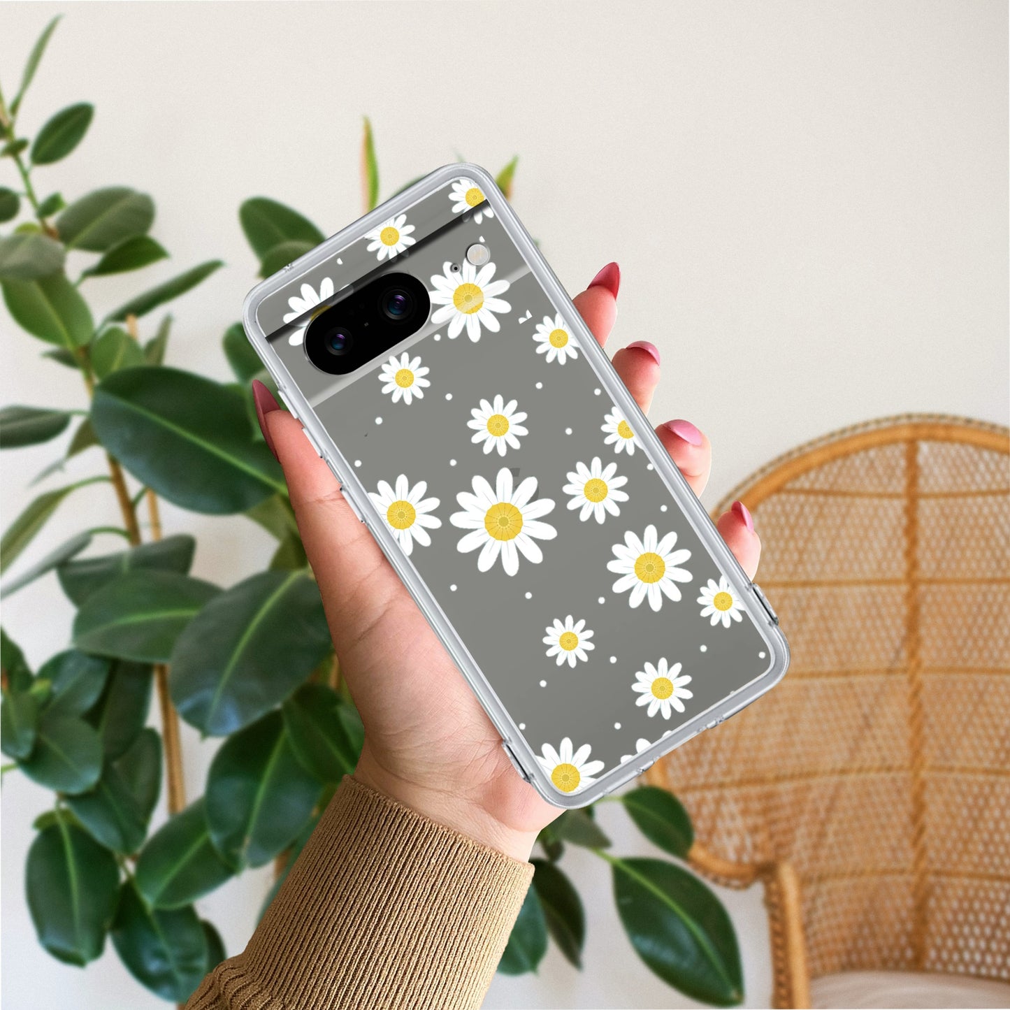 Beautiful Daisy Floral Transparent Silicon Case For Google