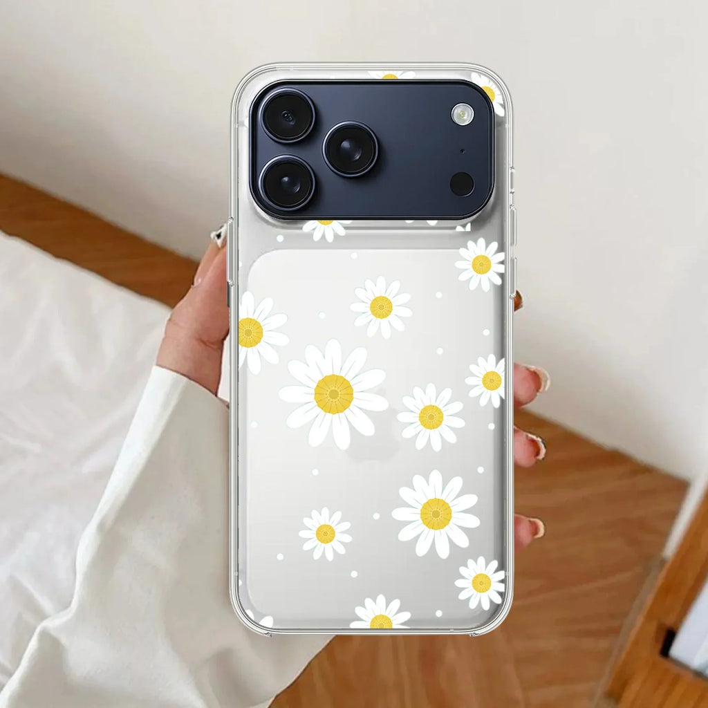 Beautiful Daisy Floral Anti Yellow Clear Case For iPhone 17 Pro