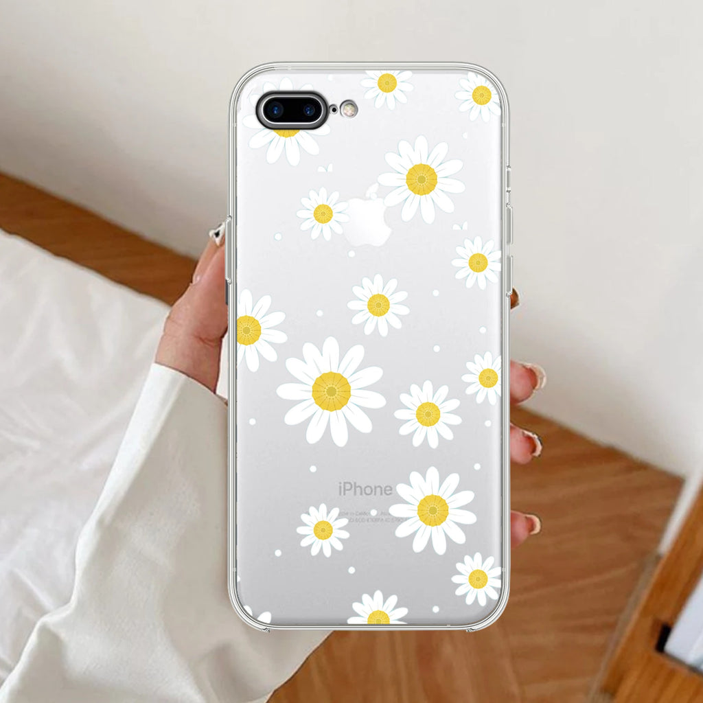 Beautiful Daisy Floral Anti Yellow Clear Case For iPhone 7 Plus / iPhone 8 Plus