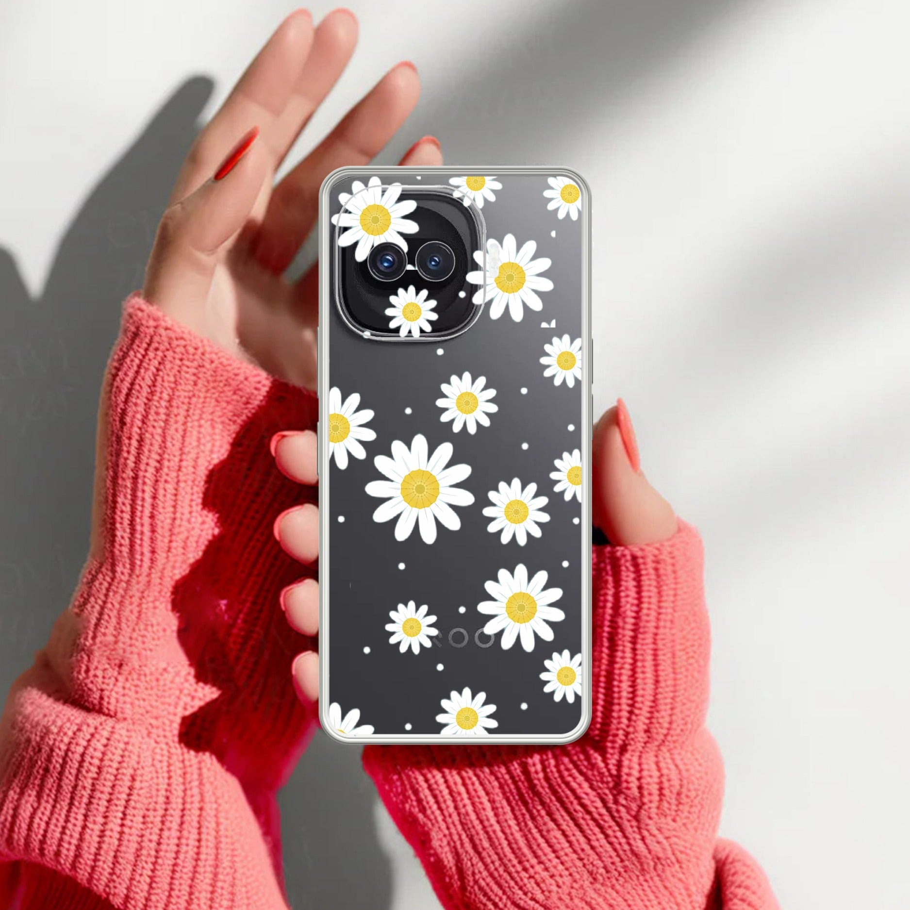 Beautiful Daisy Floral Transparent Silicon Case For iQOO