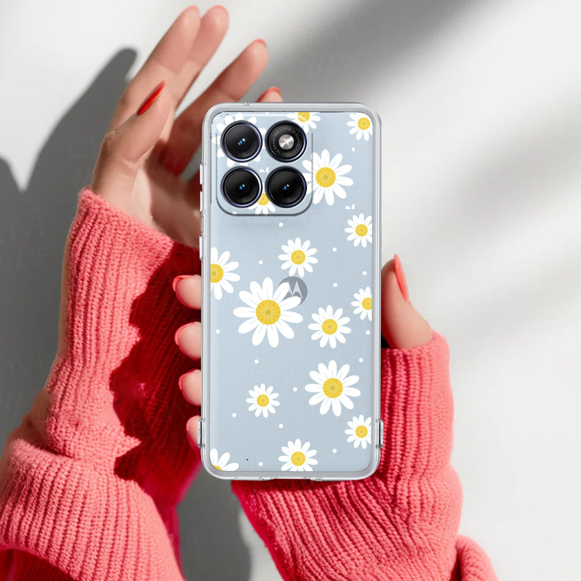 Beautiful Daisy Floral Transparent Silicon Case For Motorola G67 Power 5G