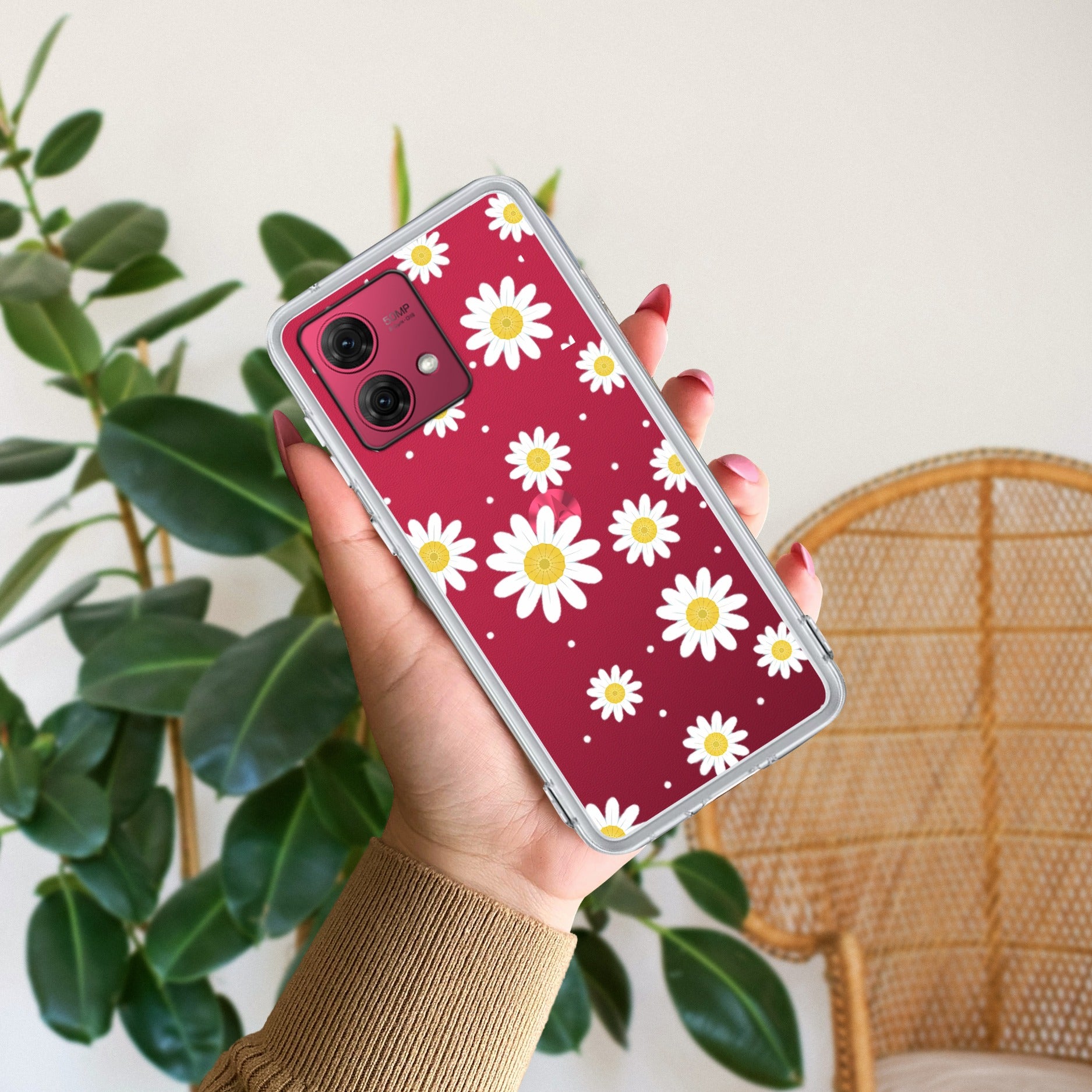 Beautiful Daisy Floral Anti Yellow Case For Motorola G84 5G