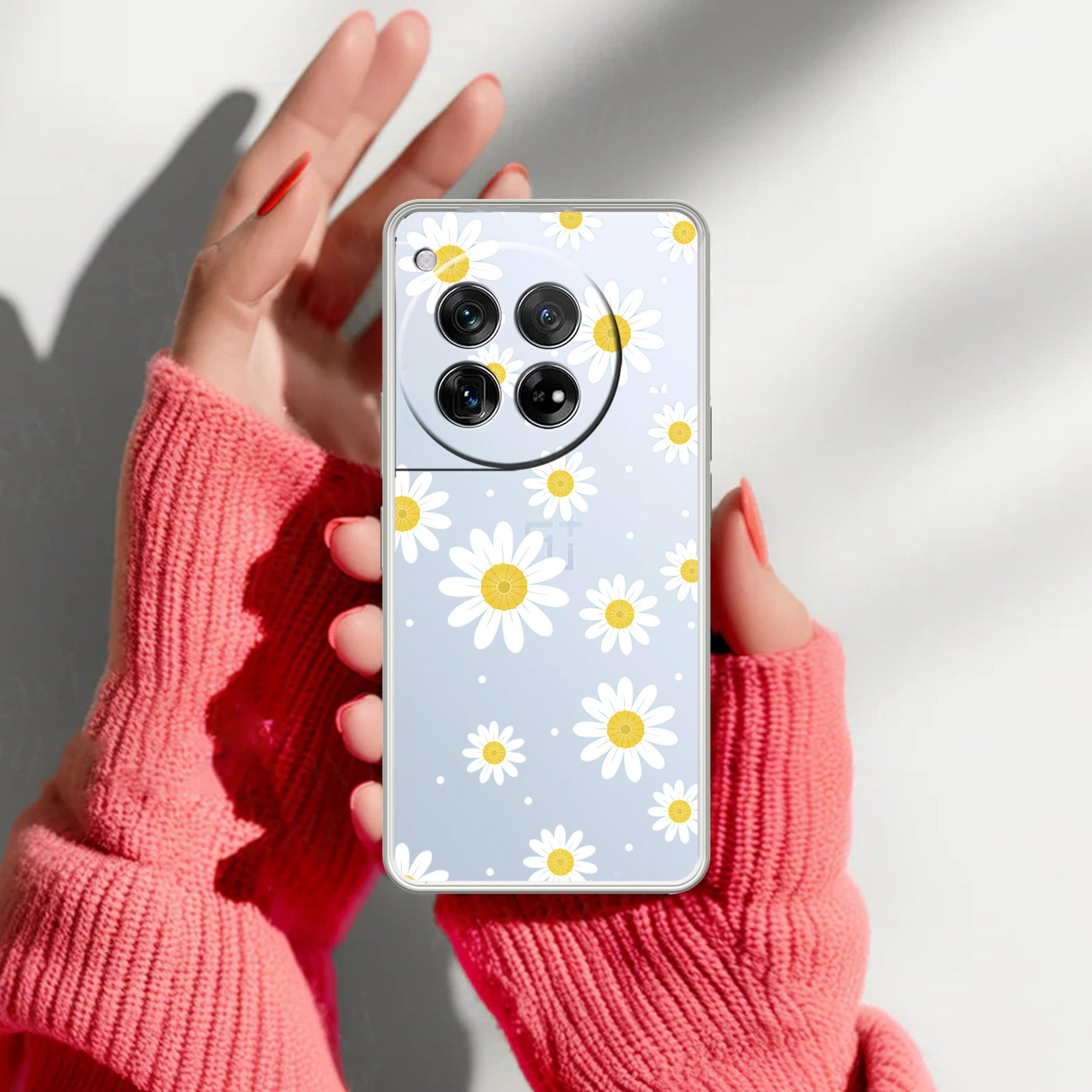 Beautiful Daisy Floral Transparent Silicon Case For OnePlus 12 5G
