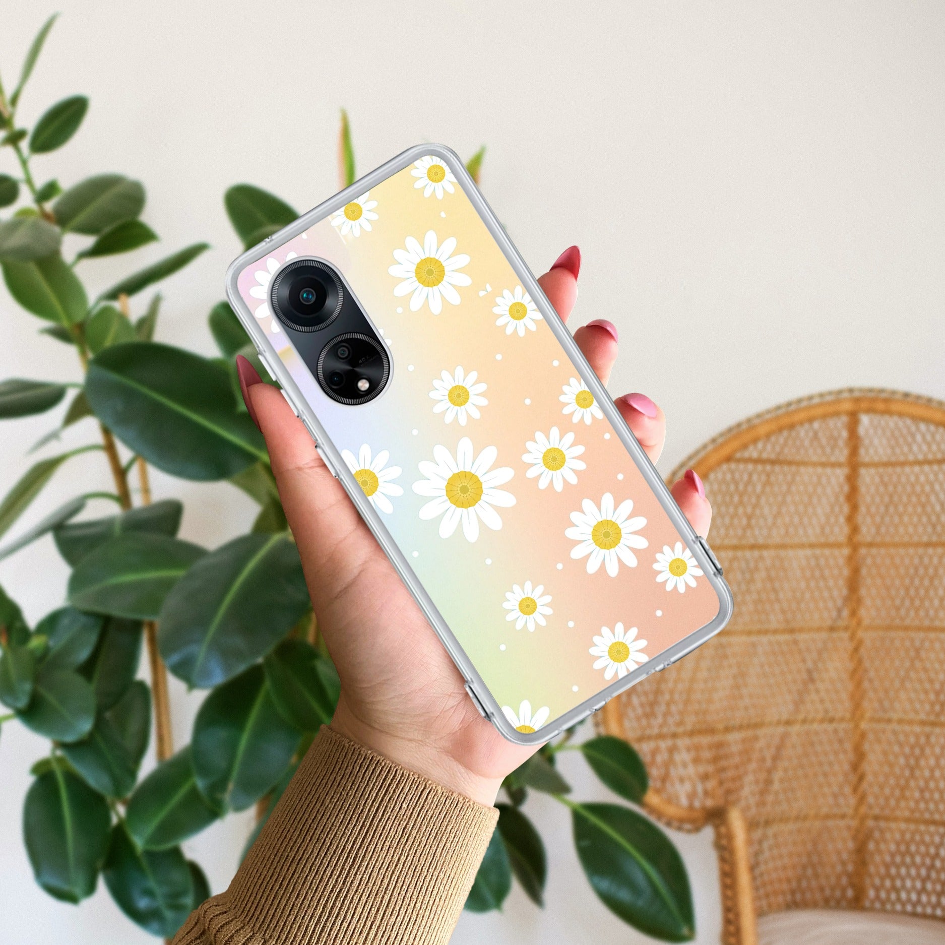 Beautiful Daisy Floral Anti Yellow Case For Oppo Reno 8T 5G