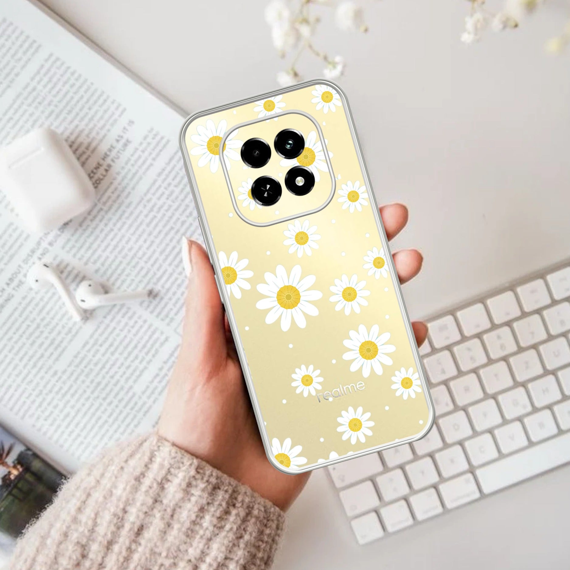 Beautiful Daisy Floral Transparent Silicon Case For Oppo F29 5G