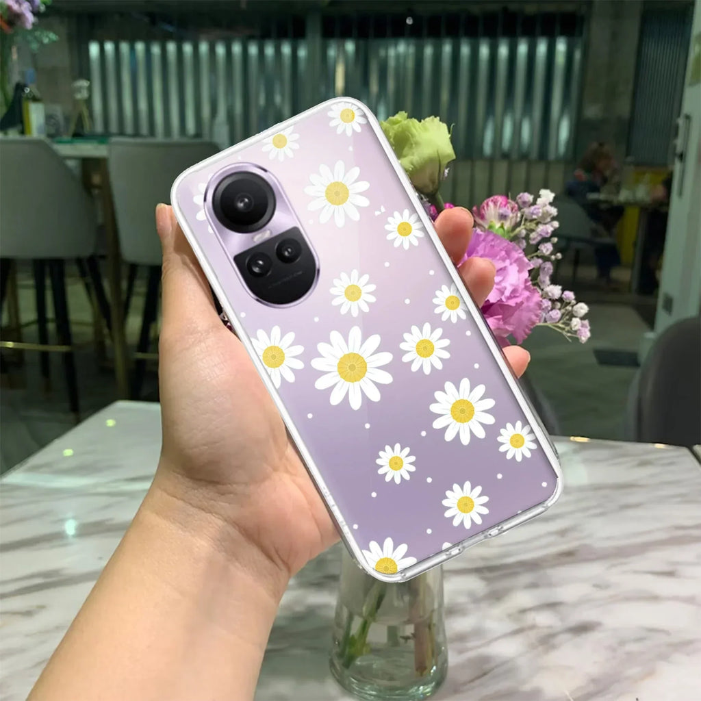 Beautiful Daisy Floral Anti Yellow Case For Oppo Reno 10 5G