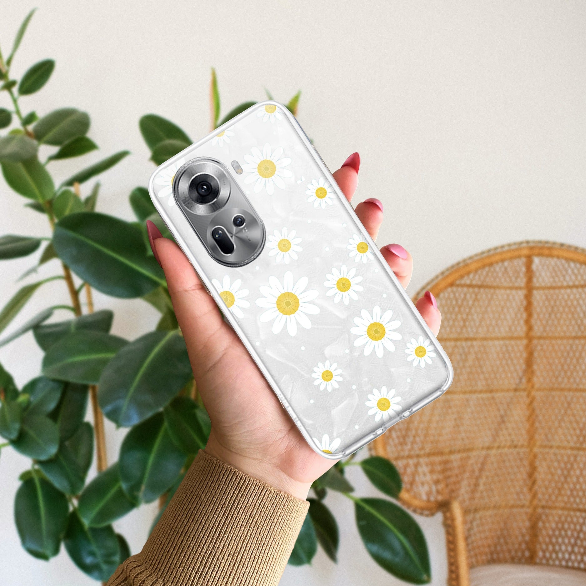 Beautiful Daisy Floral Transparent Silicon Case For Oppo Reno 11 5G