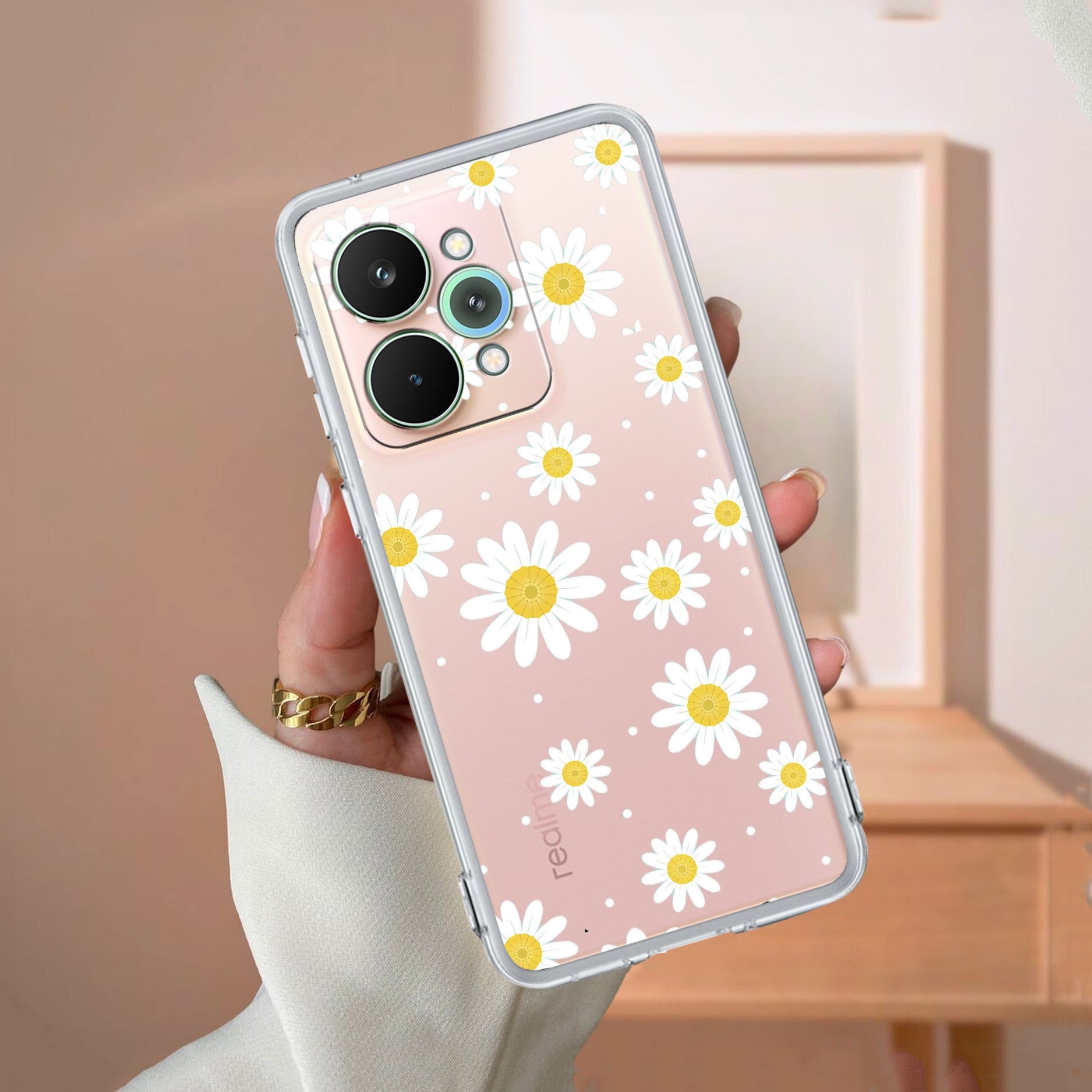 Beautiful Daisy Floral Transparent Silicon Case For Realme 15 5G