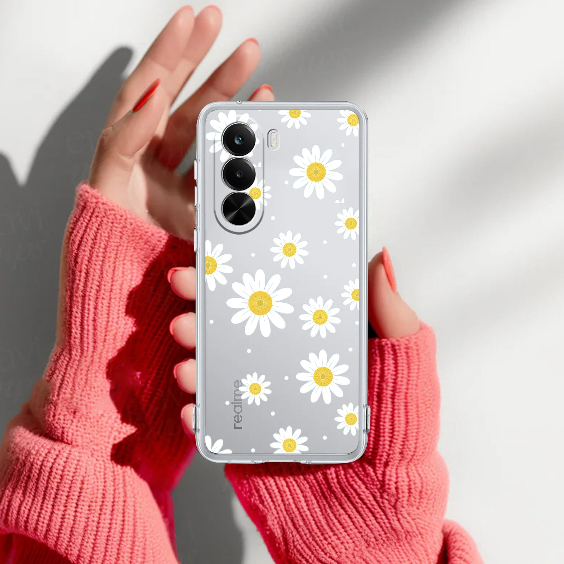 Beautiful Daisy Floral Transparent Silicon Case For Realme P4x 5G