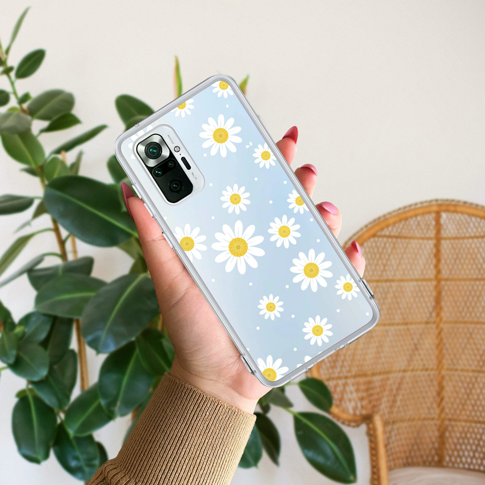 Beautiful Daisy Floral Transparent Silicon Case For Redmi Note 10 Pro Max