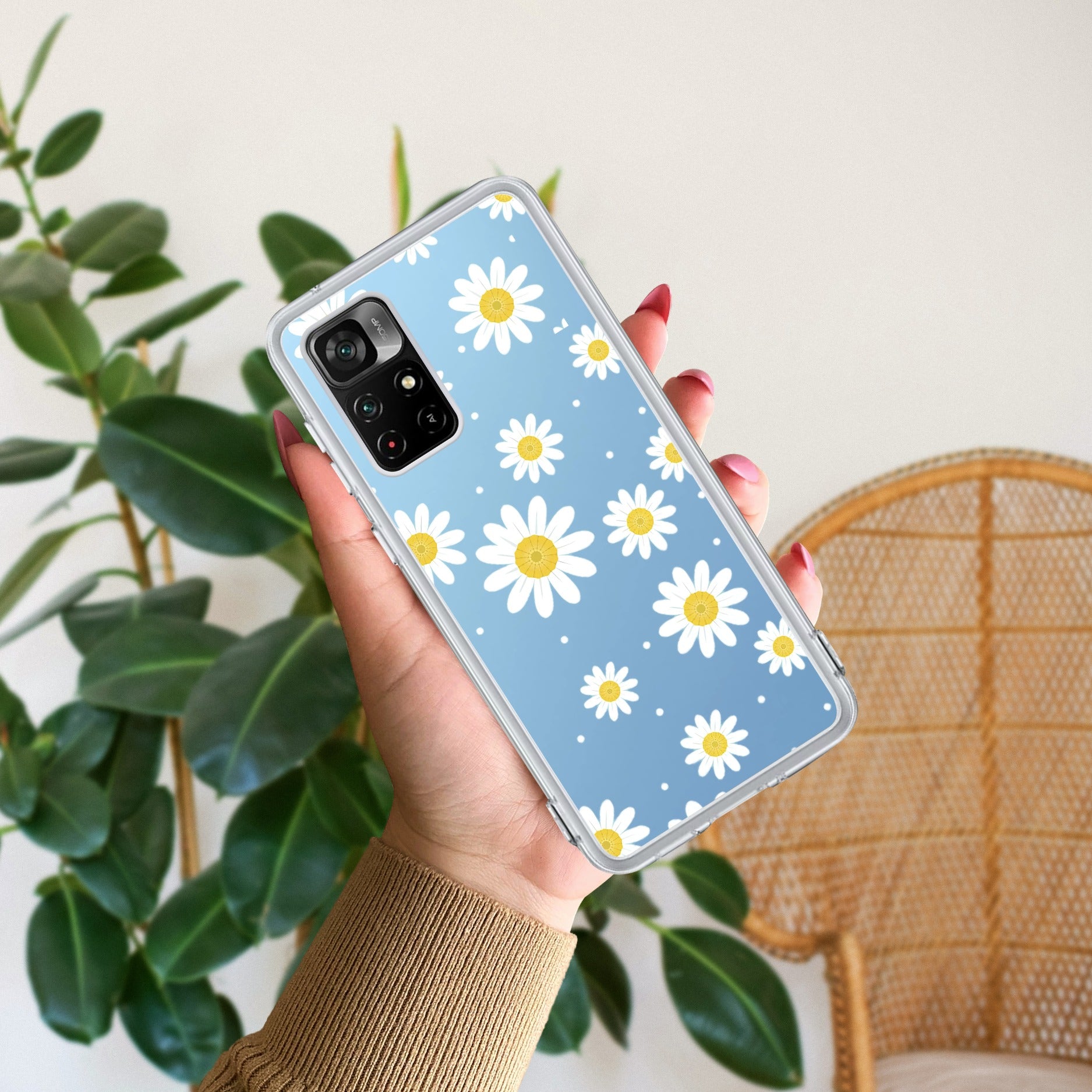 Beautiful Daisy Floral Transparent Silicon Case For Redmi Note 9 Pro / Redmi Note 9 Pro Max / Redmi Note 10 lite