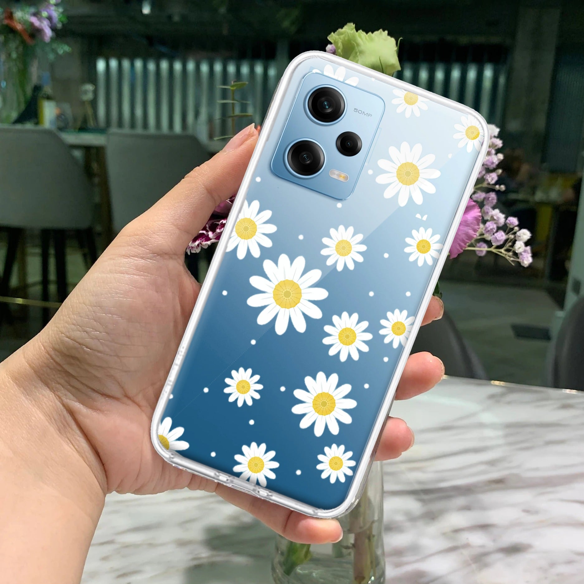 Beautiful Daisy Floral Transparent Silicon Case For Redmi Note 11