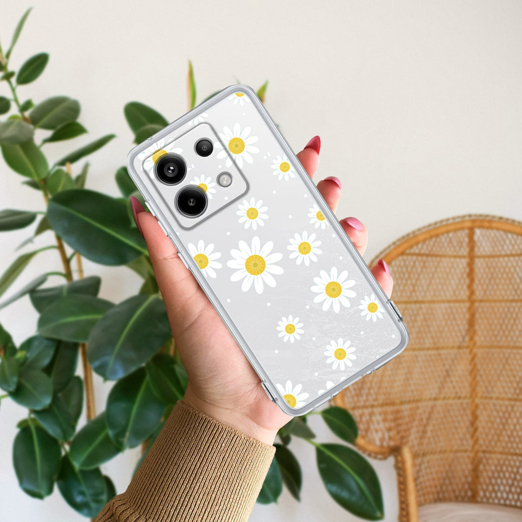 Beautiful Daisy Floral Transparent Silicon Case For Redmi Note 13 Pro 5G