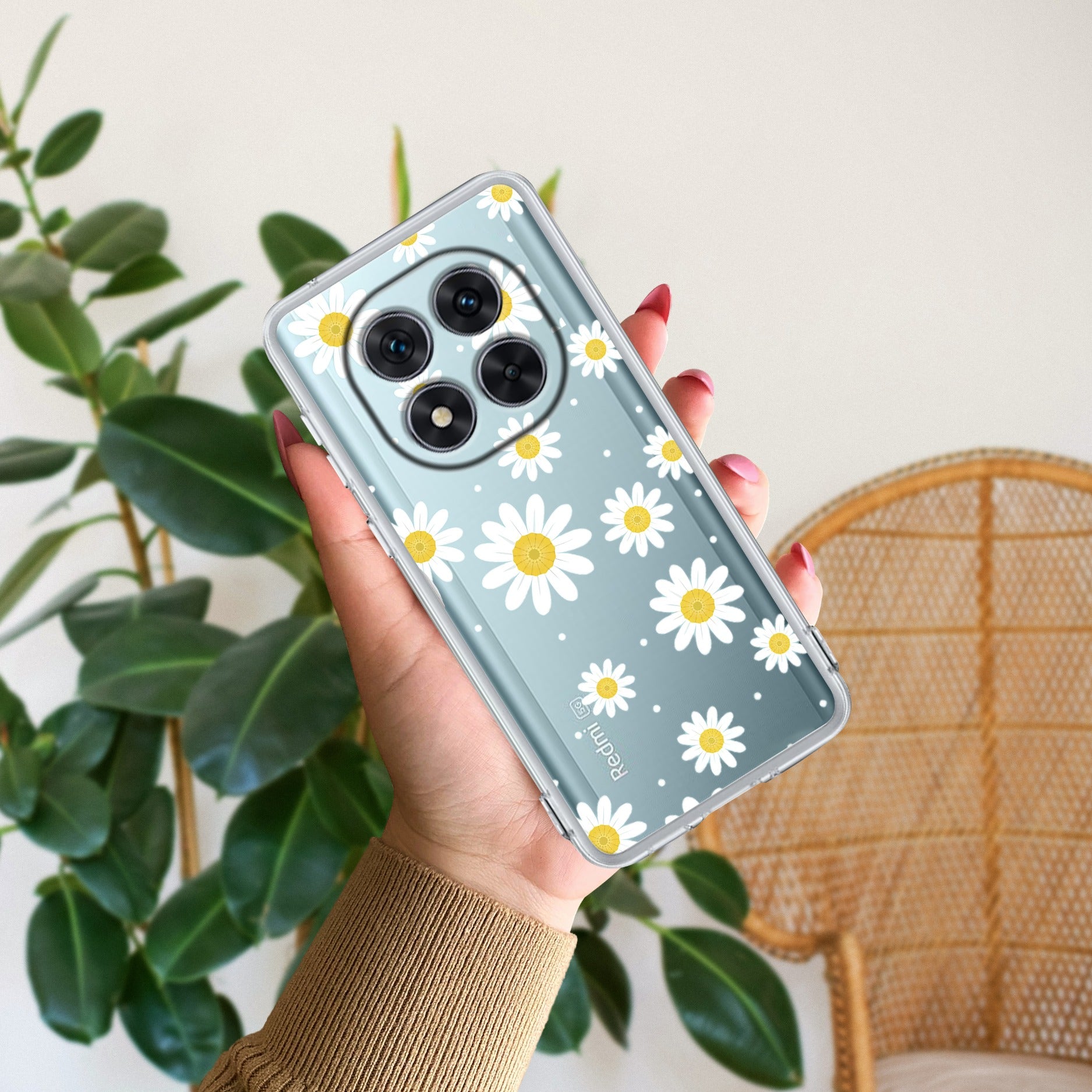 Beautiful Daisy Floral Transparent Silicon Case For Redmi Note 14 Pro Plus 5G