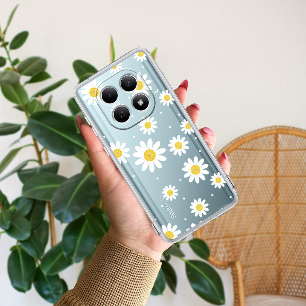 Beautiful Daisy Floral Transparent Silicon Case For Redmi Note 12 4G