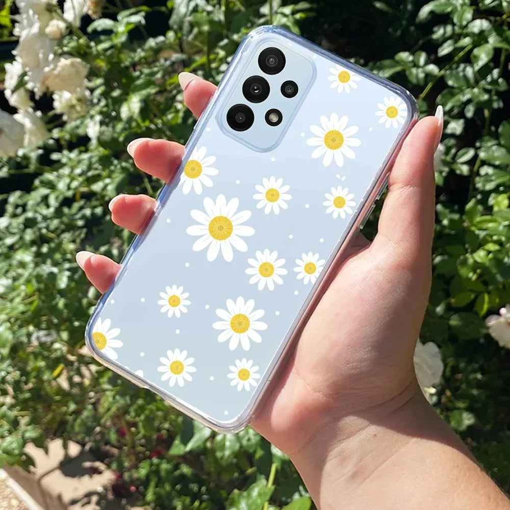 Beautiful Daisy Floral Transparent Silicon Case For Samsung Galaxy M16 5G