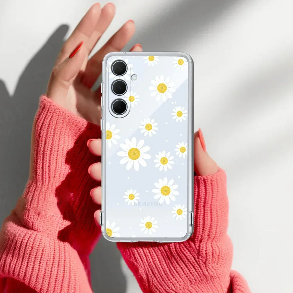 Beautiful Daisy Floral Anti Yellow Case For Samsung Galaxy A55 5G